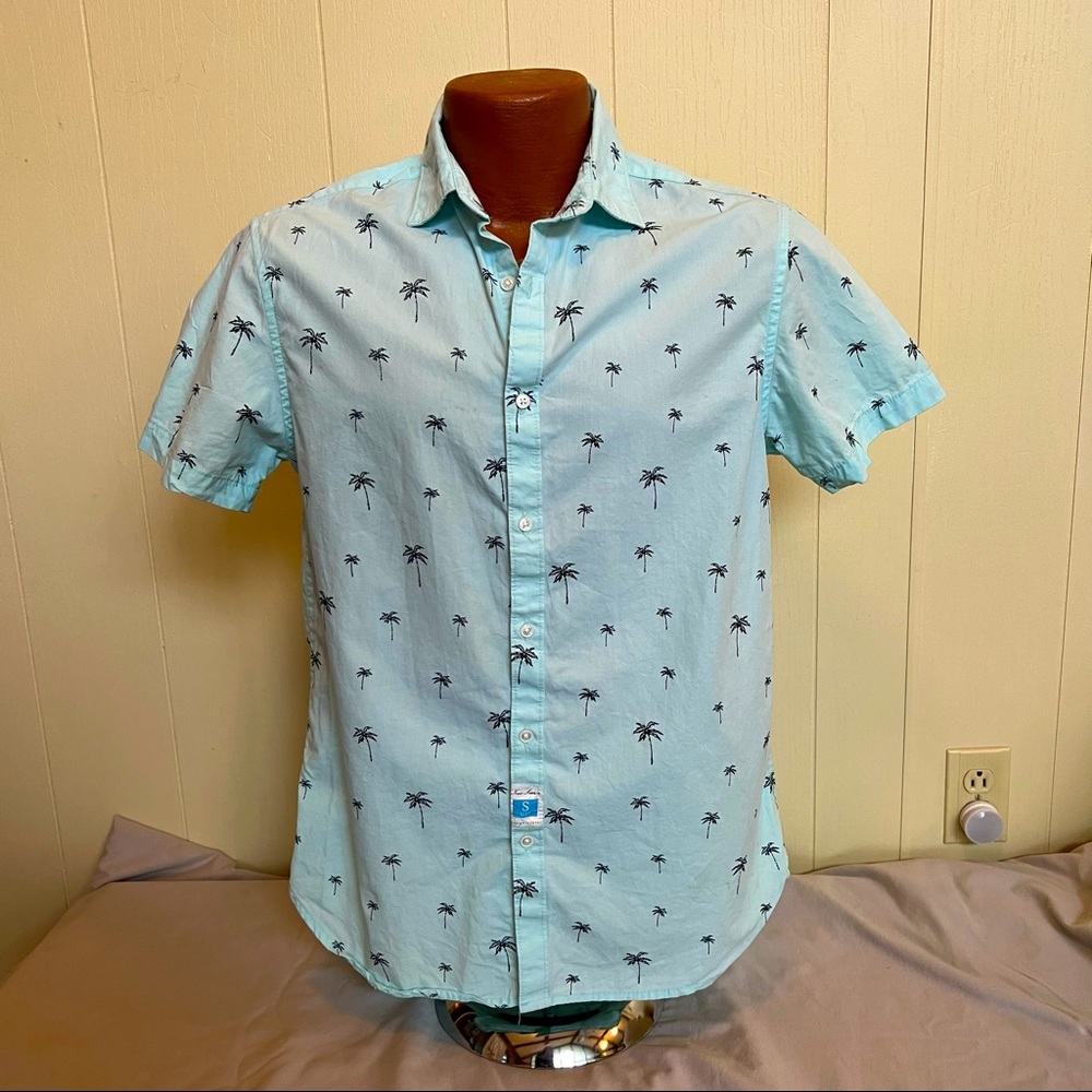 Denim & Flowers Ricky Singh sea mist green Hawaiian shirt gorgeous shape! S